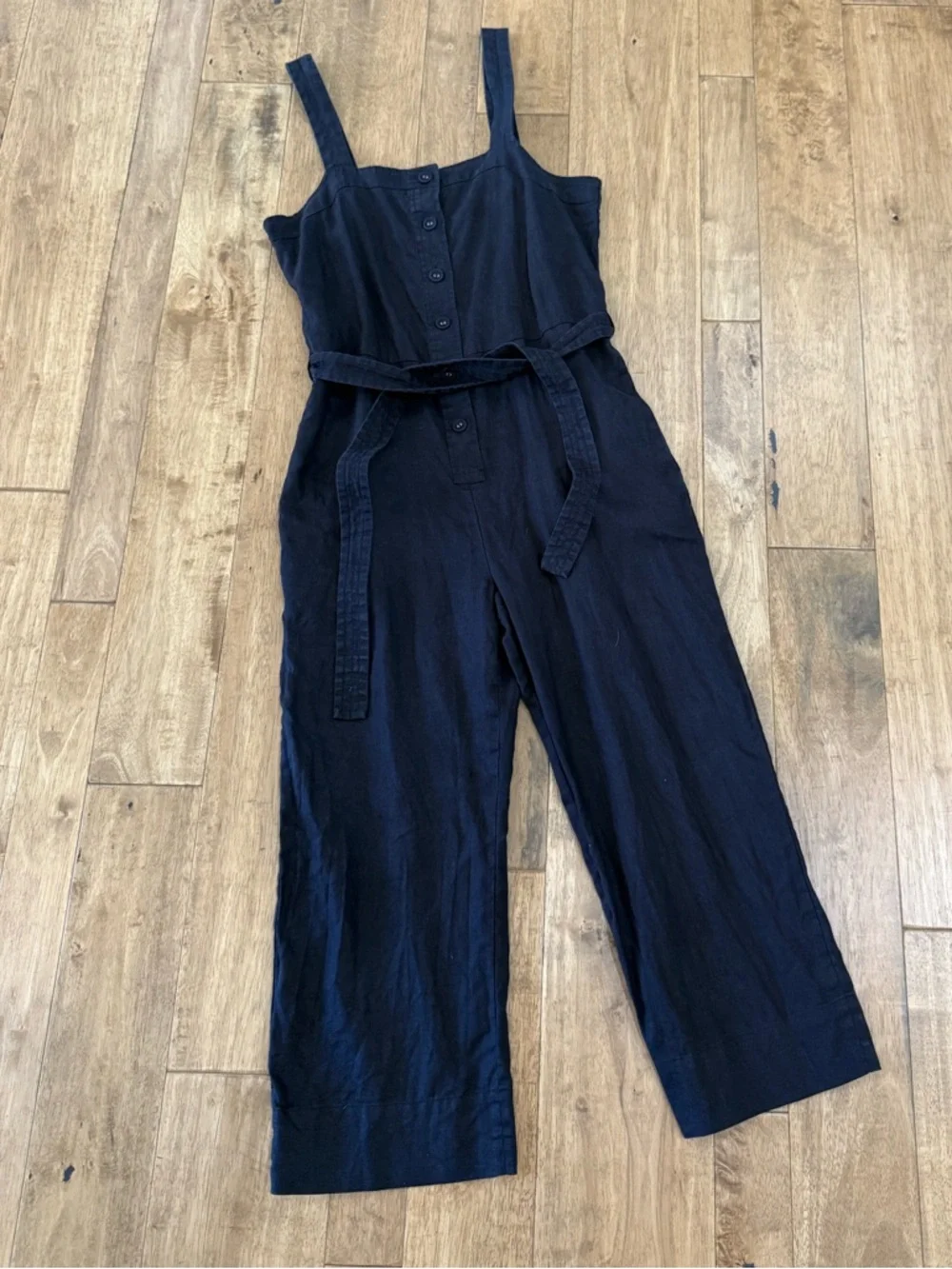 Everlane The Linen Picnic Sleeveless Jumpsuit In Washed Black